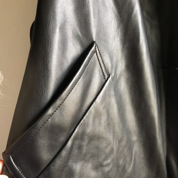 Nasty Gal Black Faux Leather Coat with Faux Fur Trim - Picture 7 of 11